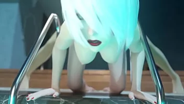 Play Alone by the Pool: Futa Animation Sex Night with Cum-On-Stomach Finish